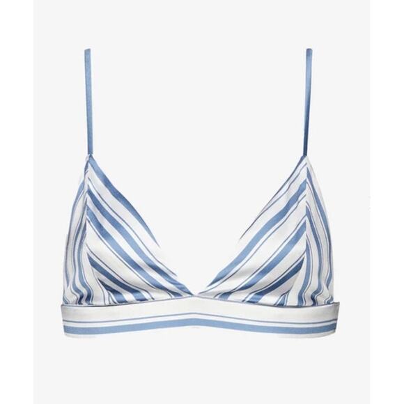 Ser.O.YA Iris Silk Bralette in Blue and White Stripe Size Small NWT - Picture 1 of 4